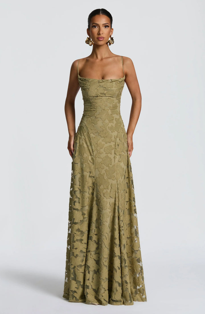 Elegant women's strappy A-line floral formal maxi dress, ideal for evening parties & sophisticated events.