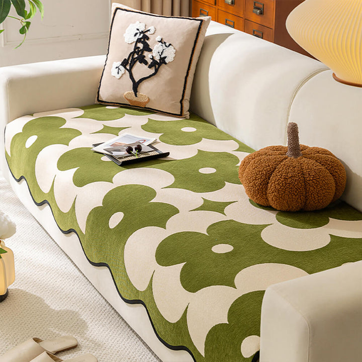 Elegant floral chenille sofa cover for living room, soft and decorative furniture protector