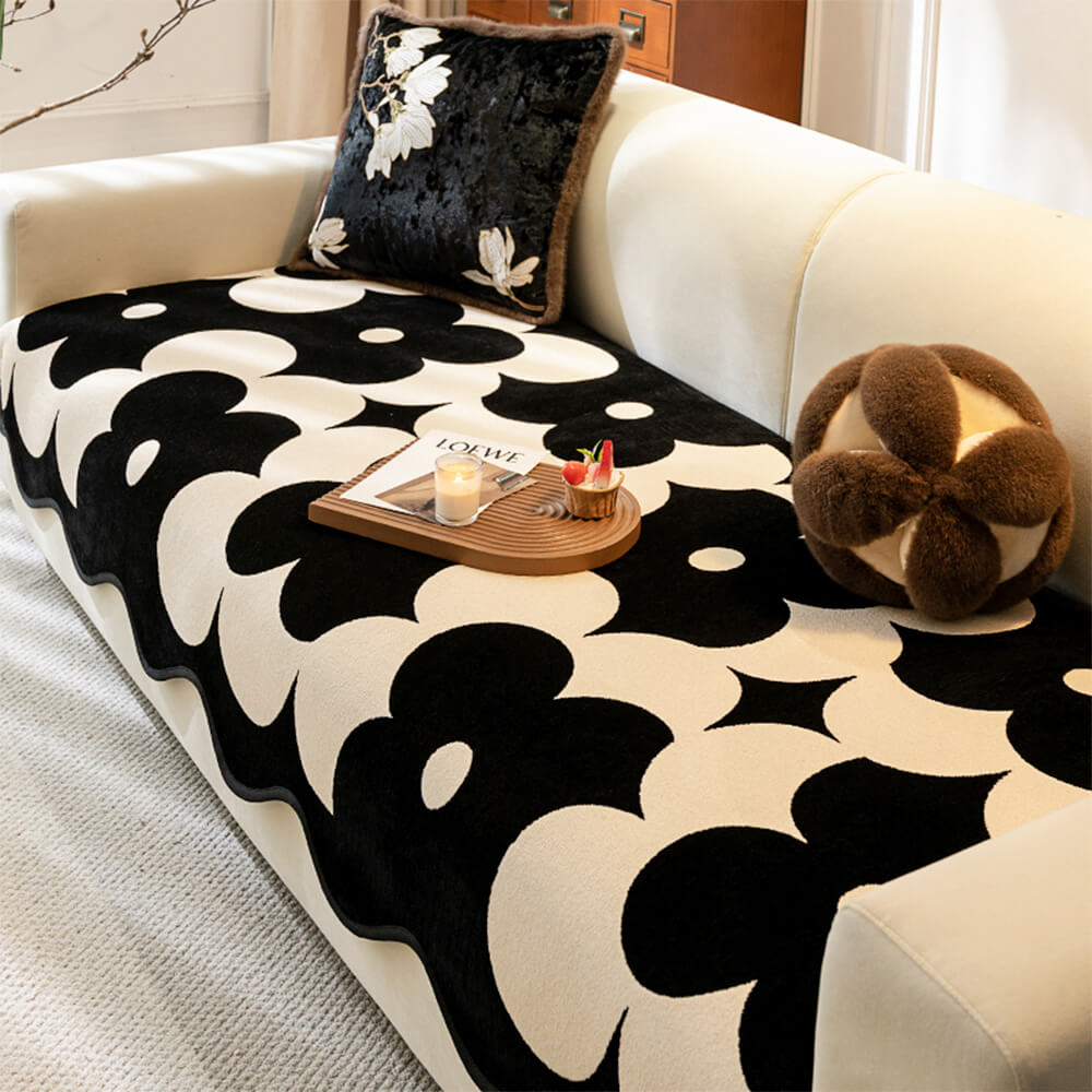 Close-up of soft floral chenille sofa cover, showcasing texture and elegant design