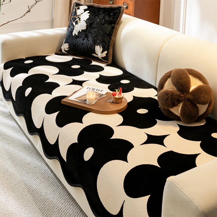Close-up of soft floral chenille sofa cover, showcasing texture and elegant design