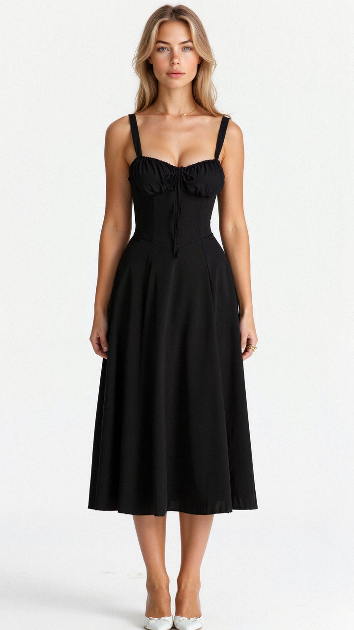 Chic summer party dress: a sleeveless floral corset midi with an elegant slit, designed for sophisticated women.