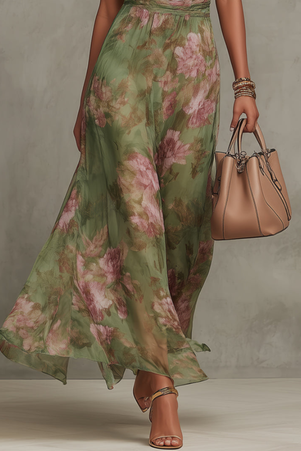Stylish women's halter maxi dress featuring elegant floral print. Perfect for summer, beach, parties & vacations.