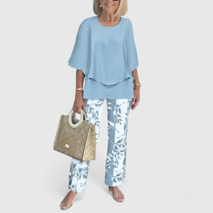 Spring style women's floral two-piece set, elegant and comfortable.