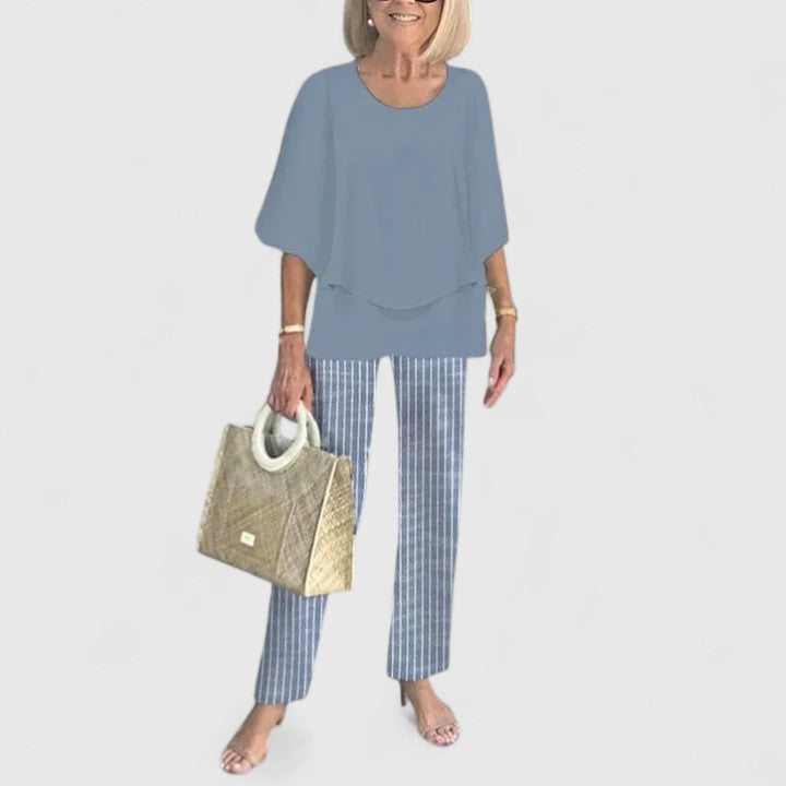 Matching women's floral two-piece set, perfect for spring resort wear.