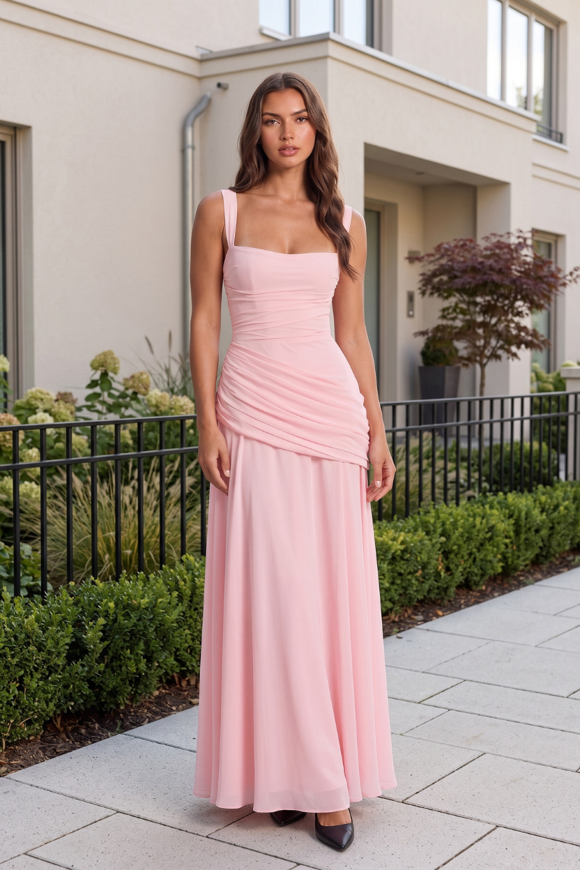 Elegant flowing maxi dress for women, timeless design, perfect for summer or vacation.