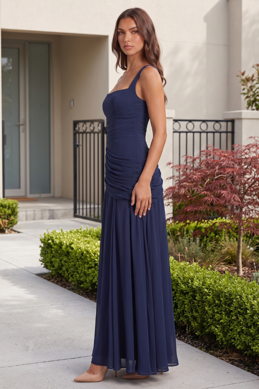 Women's versatile flowing maxi dress, timeless fashion for elegant casual wear or formal occasions.