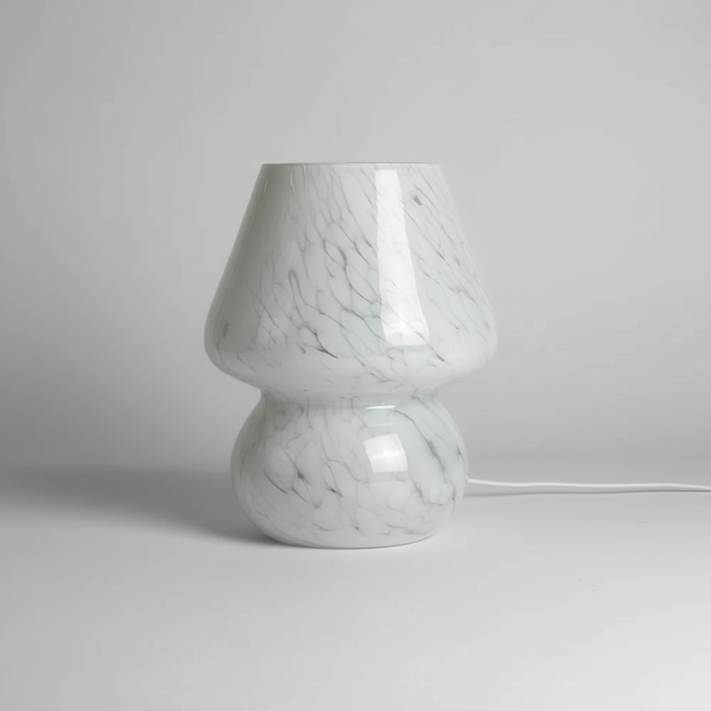 Aesthetic glass mushroom table lamp, perfect as a bedside light or living room decor.