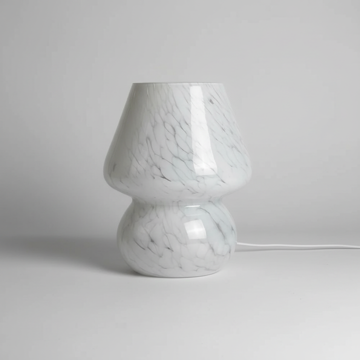 Aesthetic glass mushroom table lamp, perfect as a bedside light or living room decor.