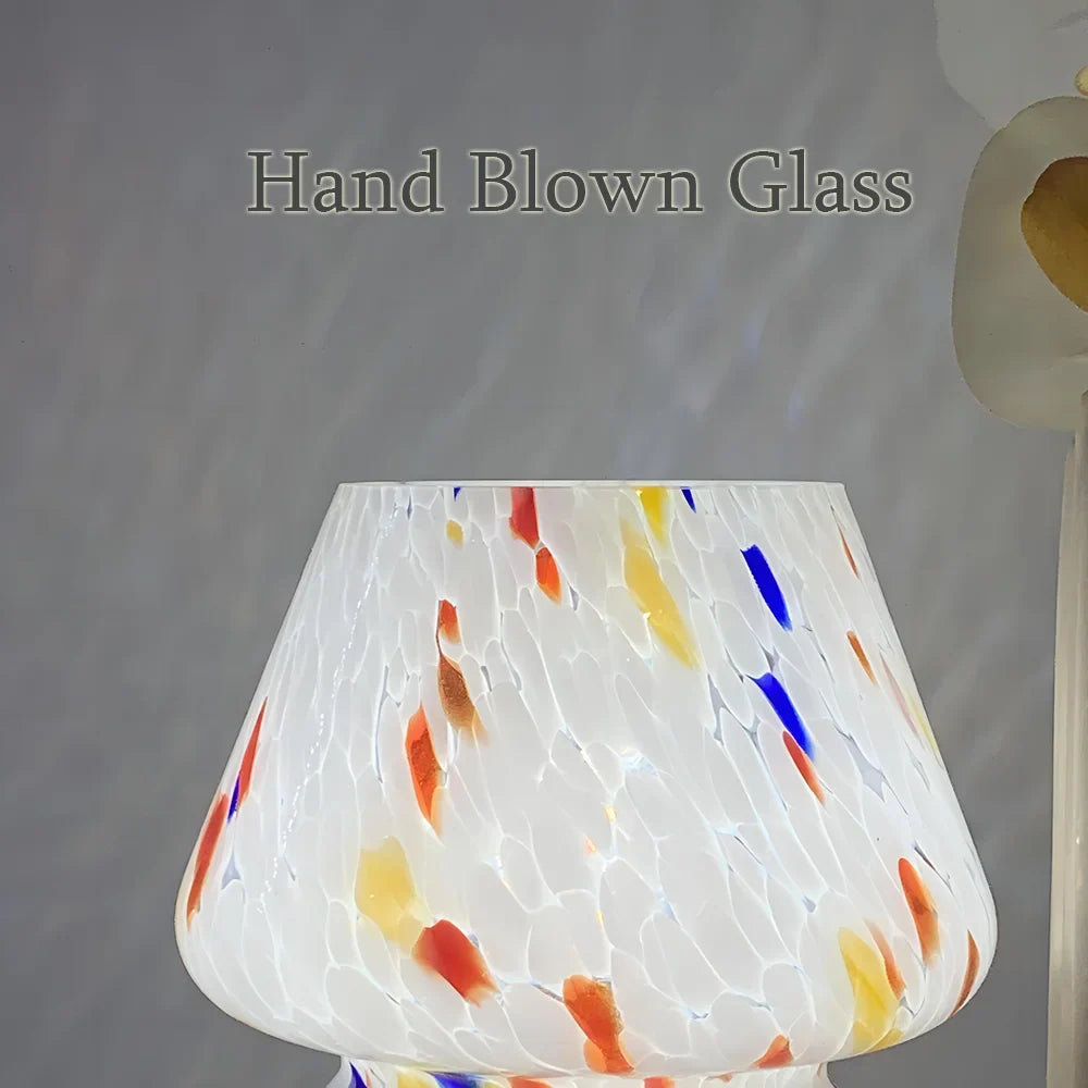 Contemporary glass mushroom table lamp, ideal for modern homes and cozy mood lighting.