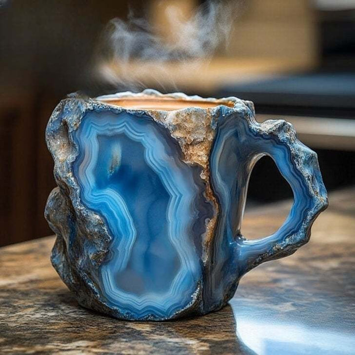 Elegant handcrafted crystal coffee mug for luxury sips. Unique artisan gemstone drinkware.
