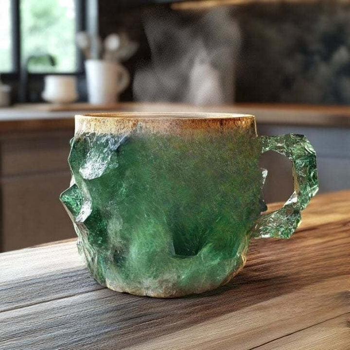 Unique crystal coffee mug, perfect for elegant tea or coffee sips. Handcrafted gemstone kitchenware.