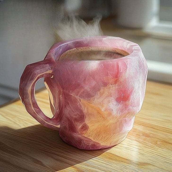 Luxury crystal coffee mug, an elegant gift idea and unique home decor piece. Handcrafted gemstone cup.