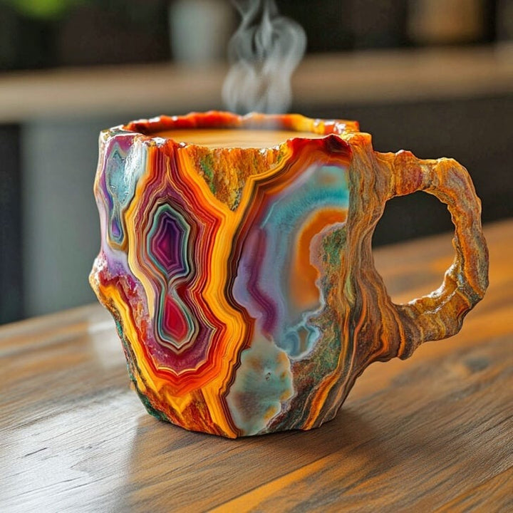 Clear crystal coffee mug, uniquely handcrafted, ideal for elegant tea, coffee, or any beverage.