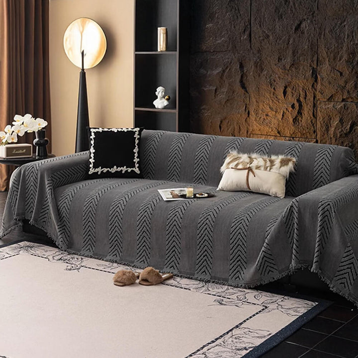 Durable herringbone chenille sofa cover, an excellent furniture protector for families and pets.