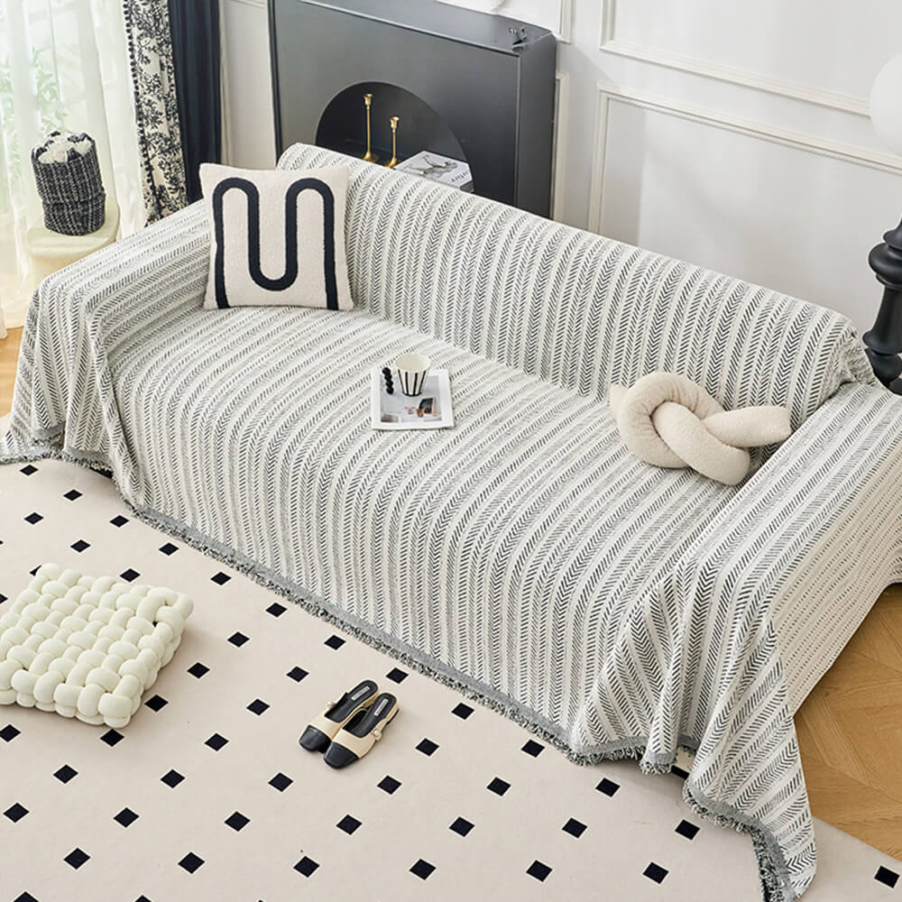 Comfortable herringbone chenille sofa protector, offering both durability and sophisticated home decor