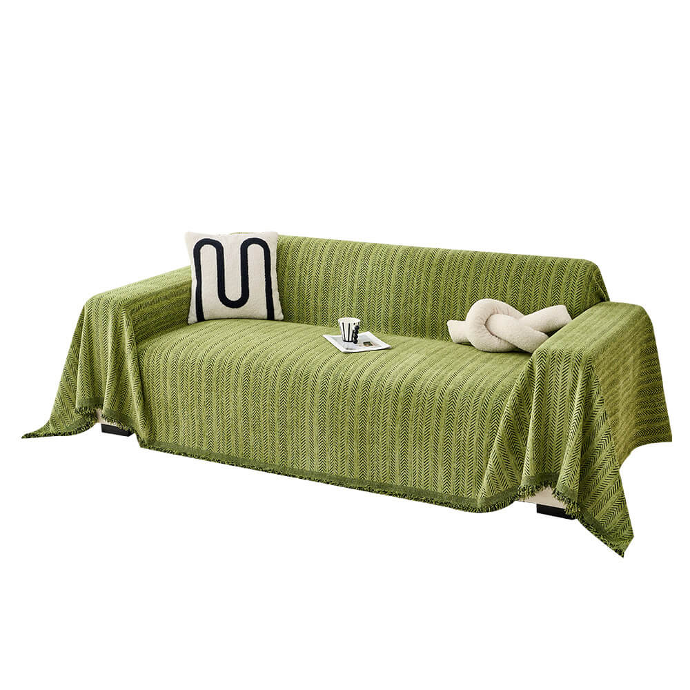 Machine washable herringbone chenille couch cover, demonstrating its practical and elegant design
