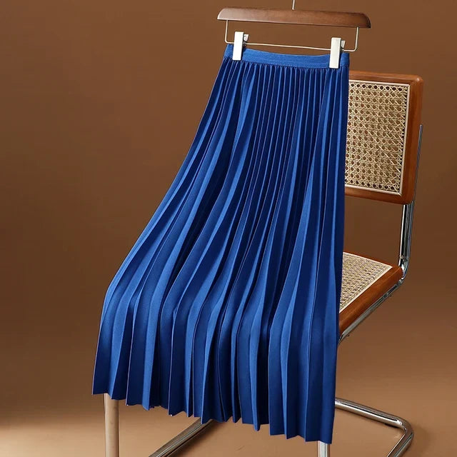 High waist pleated midi skirt, versatile elegant women's fashion. Great for spring/fall.