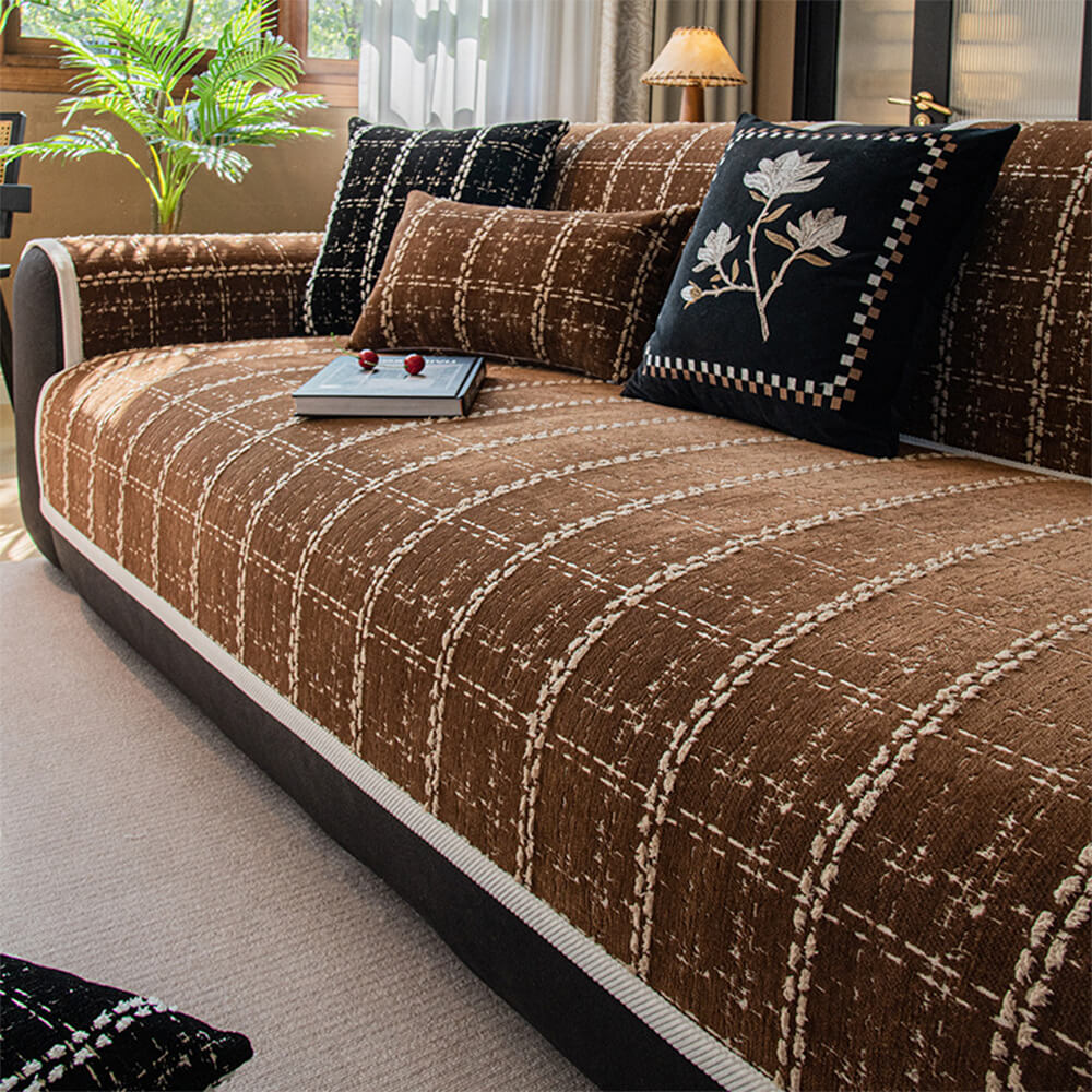Luxury jacquard chenille couch cover, non-slip and pet-friendly, enhancing any living space.