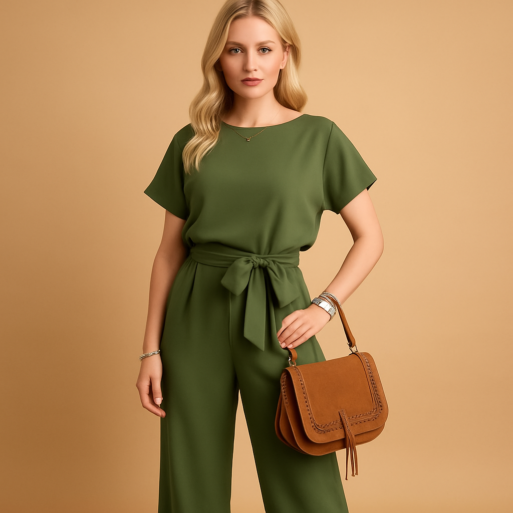 Feminine tailored jumpsuit for women featuring elegant flowy sleeves and a flattering cut.