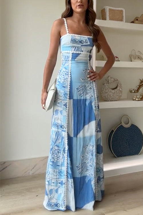Elegant light blue maxi dress for women, perfect for weddings & evening events, featuring a stylish bow back.