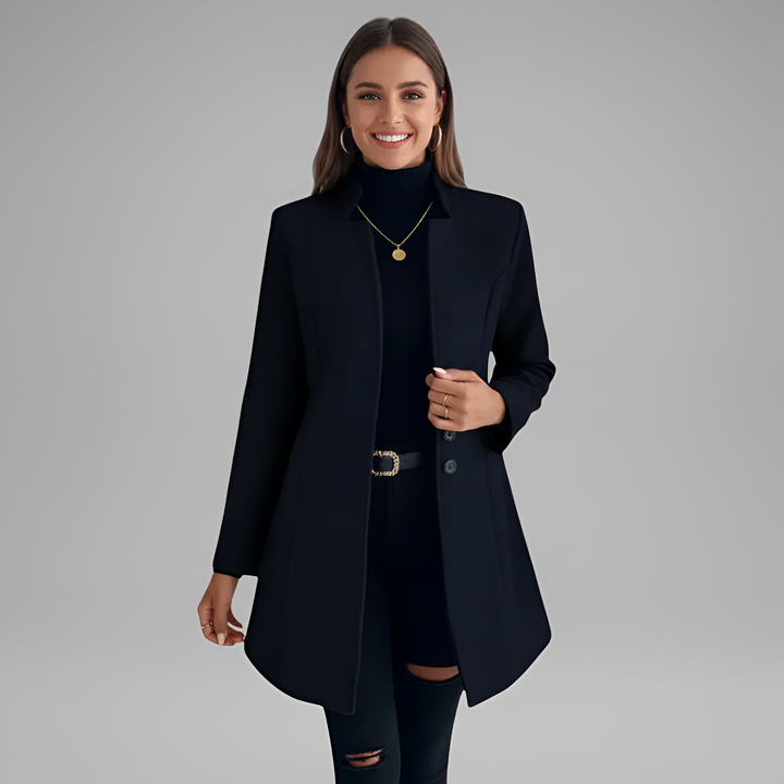Sophisticated women's long coat, button-front, perfect elegant outerwear for fall & winter.