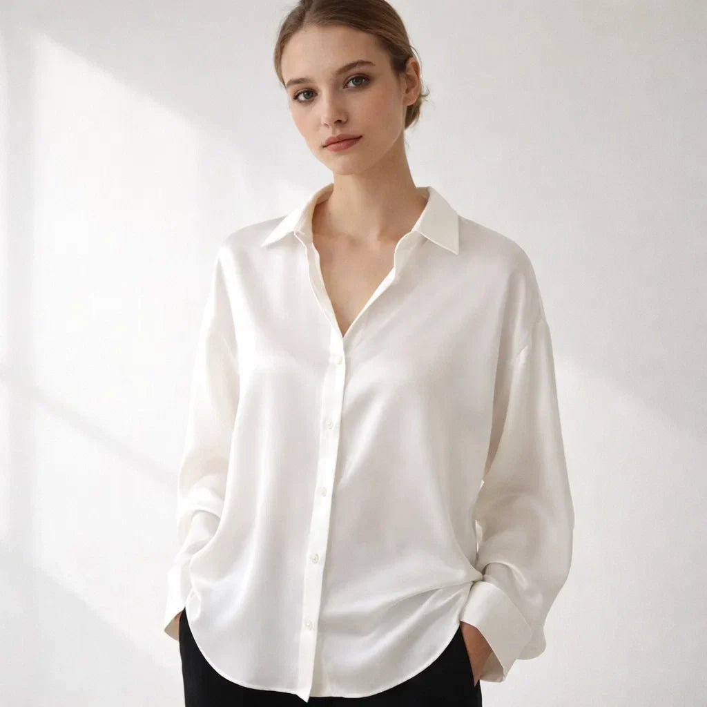 Chic women's long sleeve blouse, ideal for elegant office wear, professional work, and versatile styling.