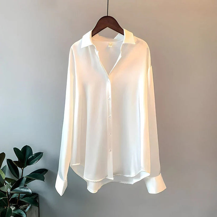 Classic elegant long sleeve women's office blouse, loose fit, perfect for professional workwear & versatile style.