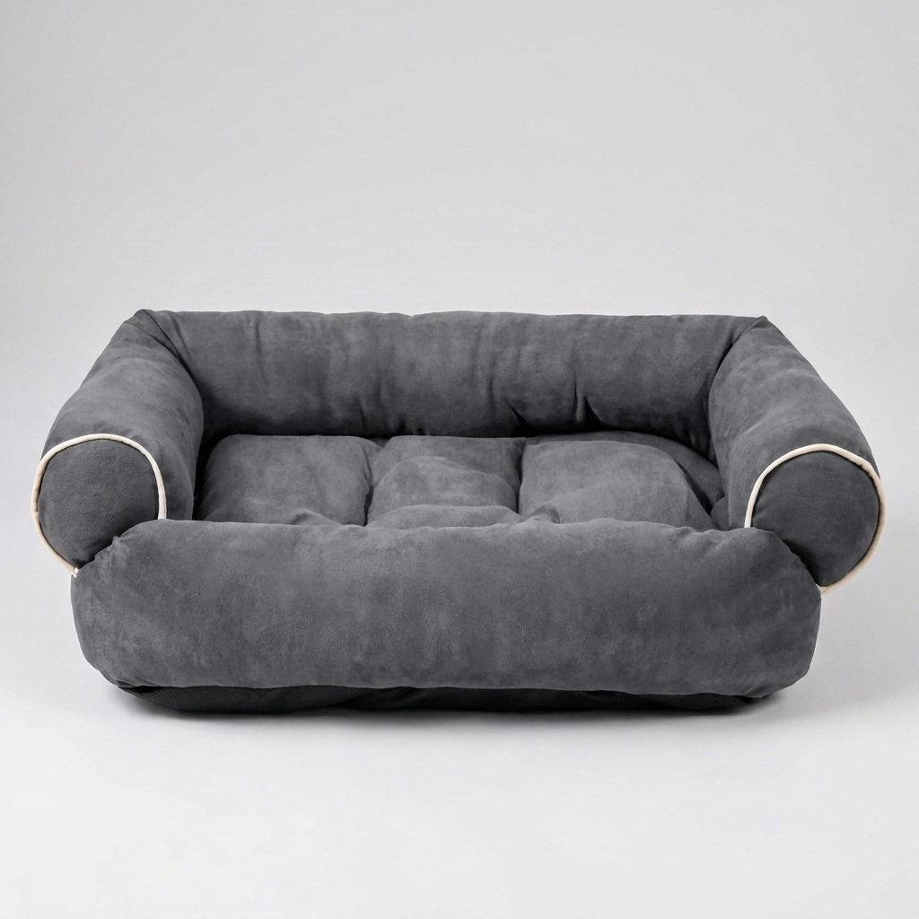 A happy dog comfortably sleeping on its luxurious pet sofa bed. Ideal for large or small dogs.