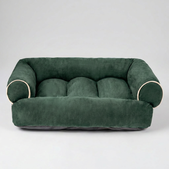 Stylish dog sofa bed blending seamlessly as elegant pet furniture in a modern living room setting.