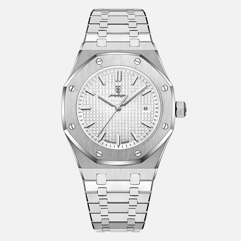 Durable men's quartz watch, water resistant for daily wear. Features a sophisticated Roman numeral dial, elegant timepiece.