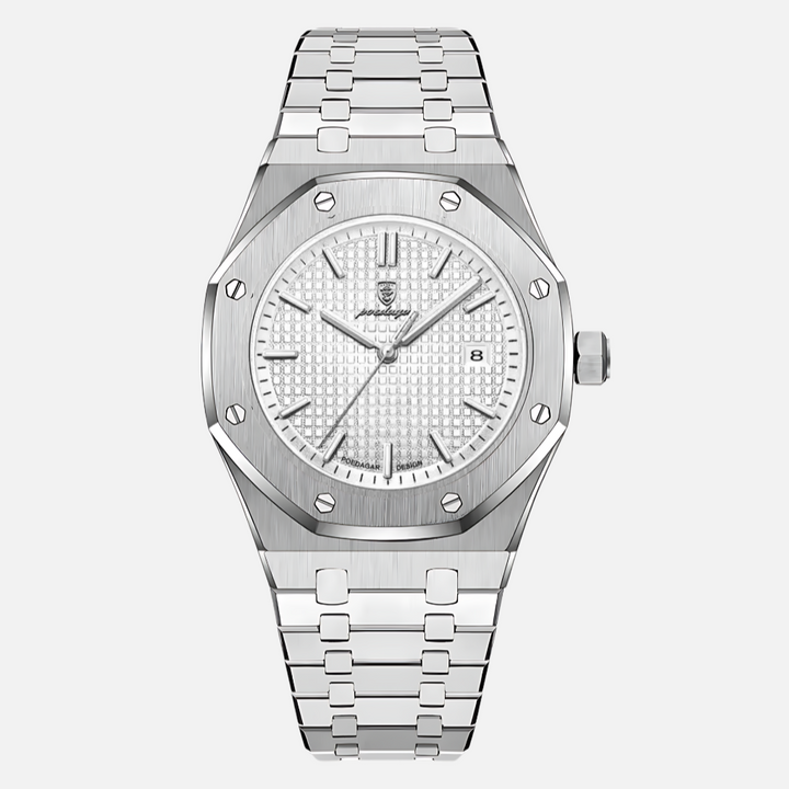 Durable men's quartz watch, water resistant for daily wear. Features a sophisticated Roman numeral dial, elegant timepiece.