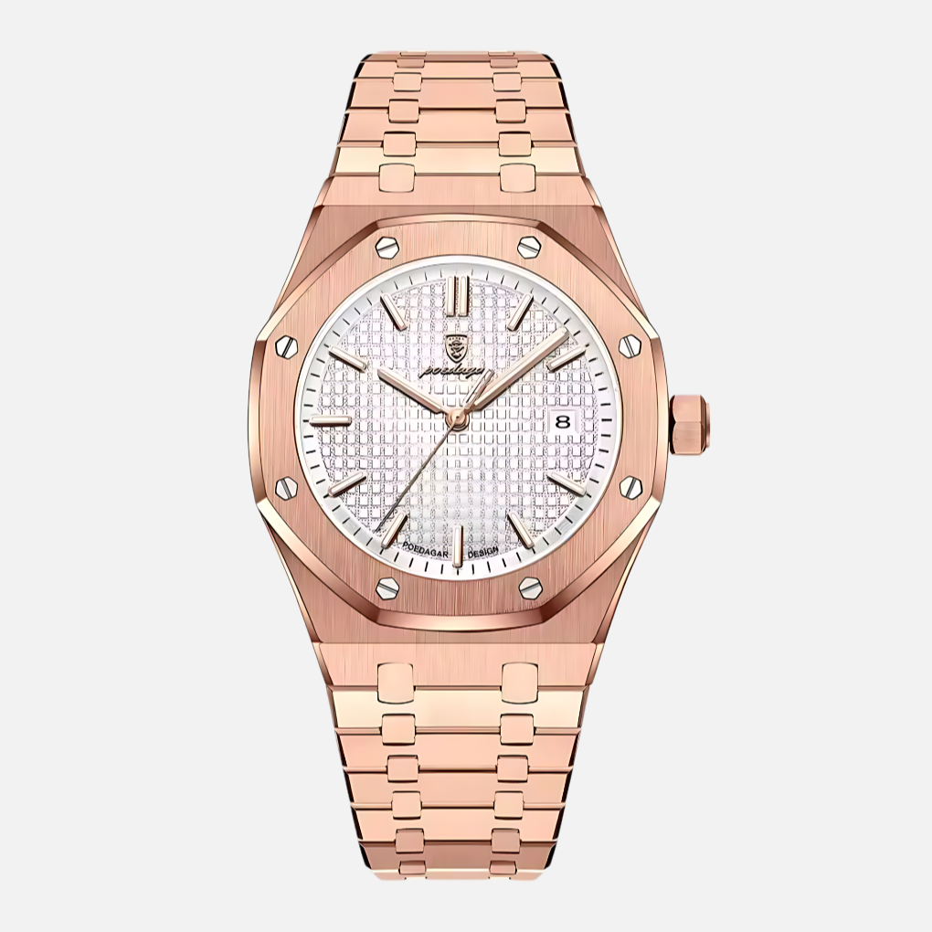 Men's classic quartz watch, sophisticated with an elegant Roman numeral dial. A durable, water resistant dress timepiece.