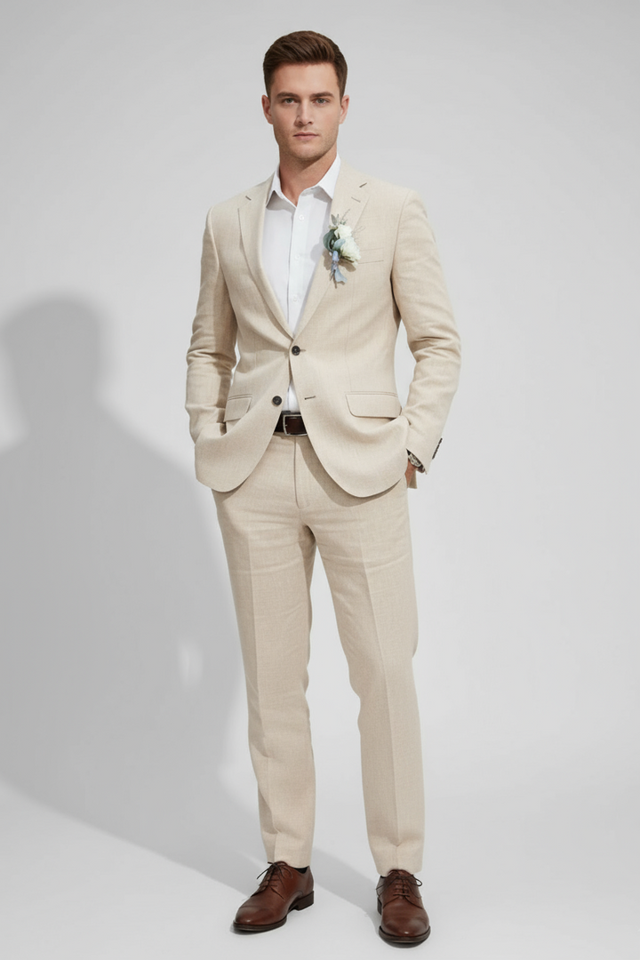 Elegant men's slim fit two-piece suit in blue, perfect for weddings, parties, and formal events. Tailored for comfort.