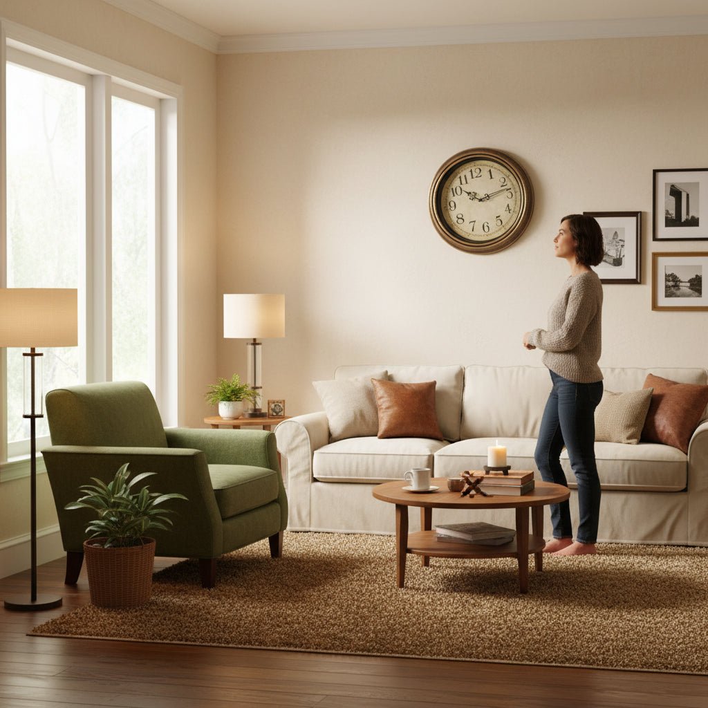 Timeless modern wall clock, silent quartz movement, sleek metal frame & clear glass, ideal for elegant home decor.