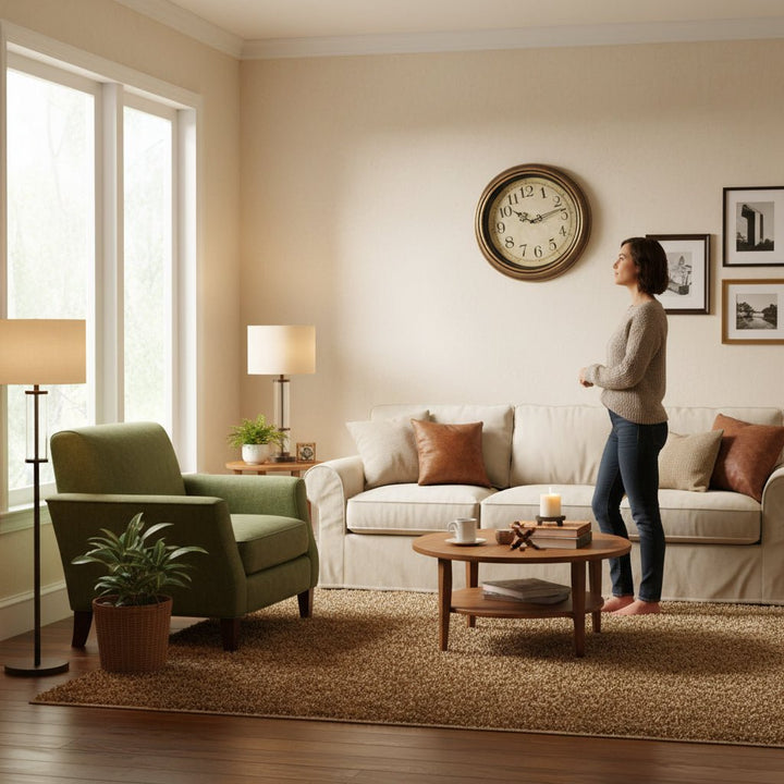 Timeless modern wall clock, silent quartz movement, sleek metal frame & clear glass, ideal for elegant home decor.