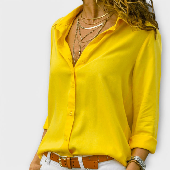 Tailored women's long sleeve blouse in multiple colors. Chic and elegant for business casual or evening.