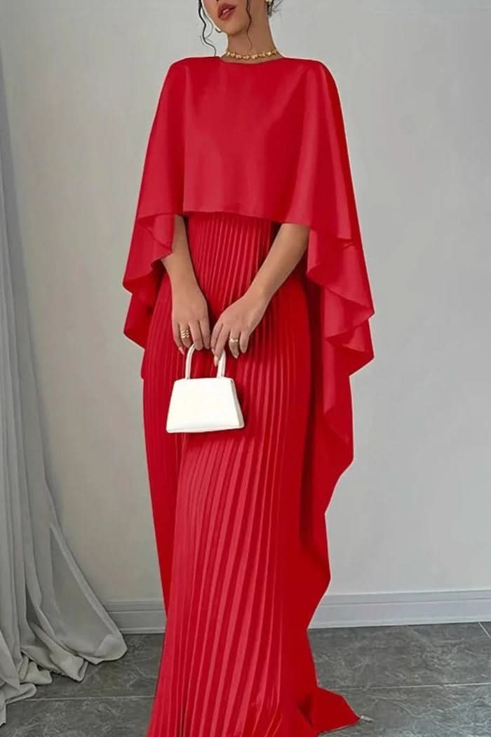 Beautiful women's pleated cape maxi dress, an elegant long dress perfect for evening events.
