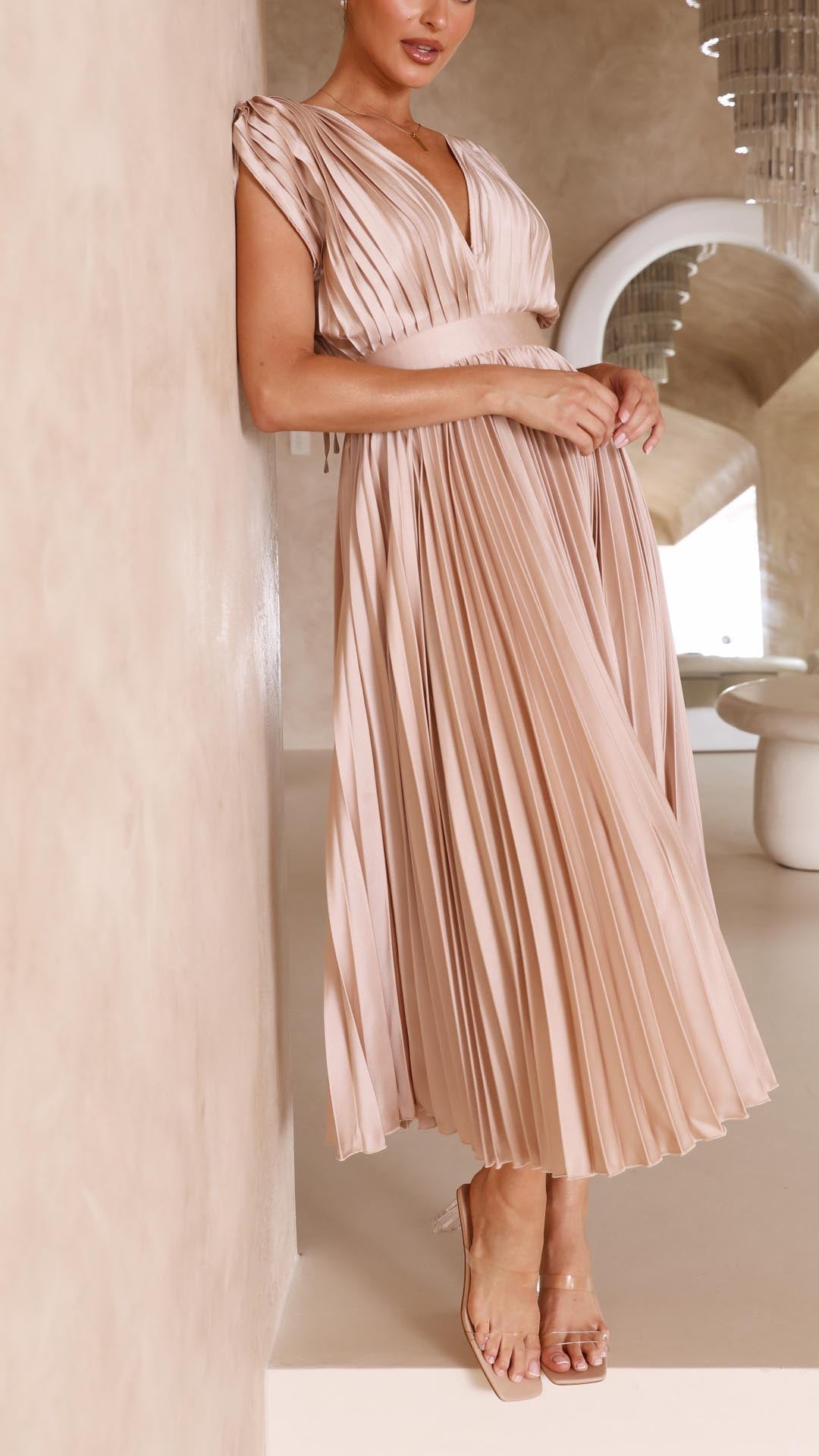 Black cocktail V-neck pleated midi dress, elegant choice for evening events.