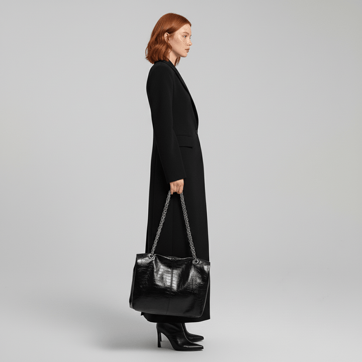 Women's fitted ruby longline tailored coat, perfect elegant outerwear for autumn/winter fashion.