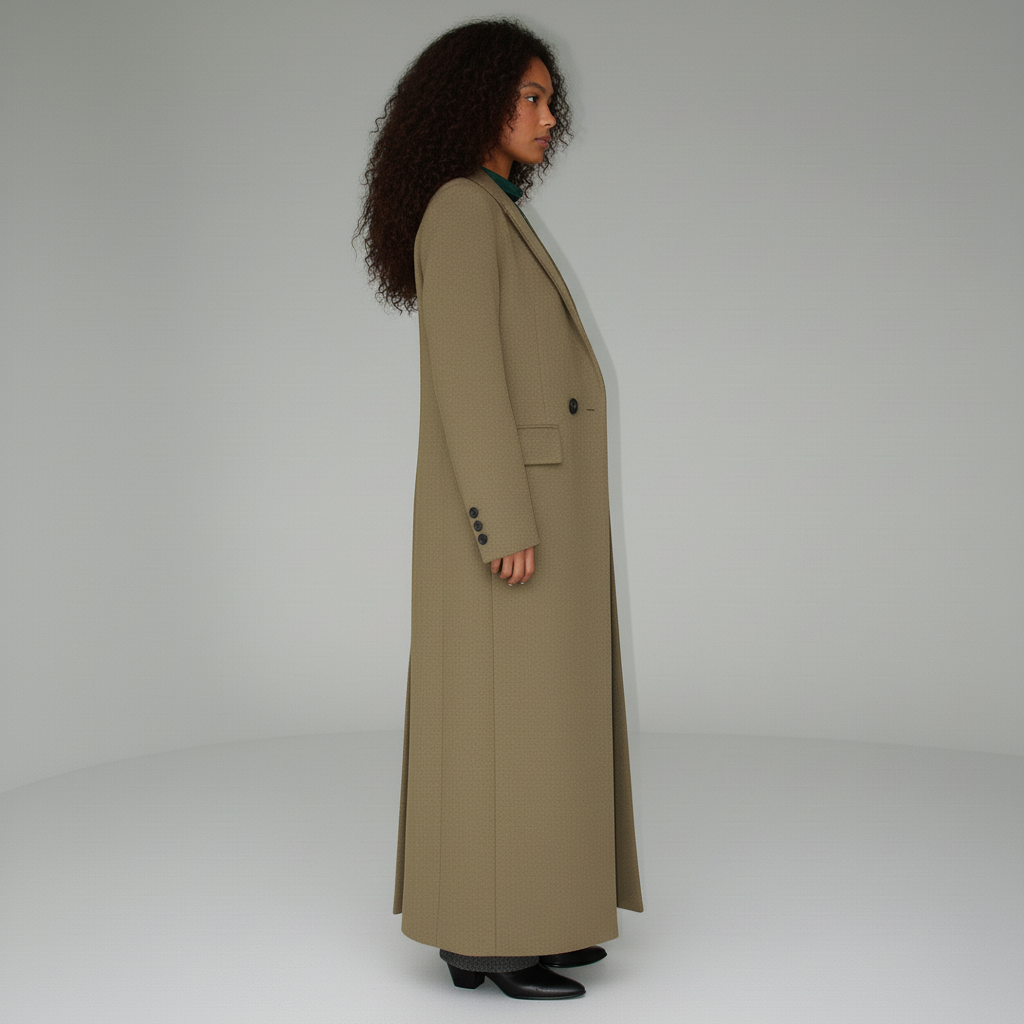 Ruby longline tailored coat for women, fitted & streamlined, single button, elegant winter outerwear.