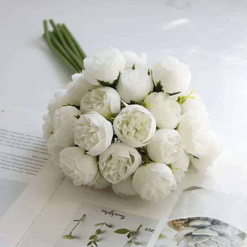 Stunning artificial peonies in a rose pink & champagne bouquet, perfect for event floral arrangements.