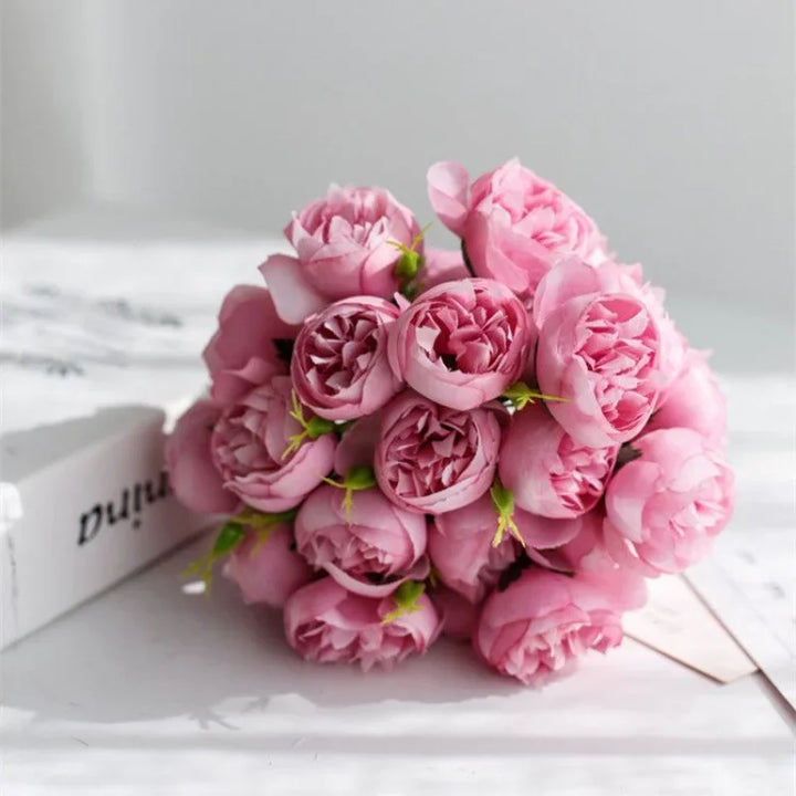 High-quality artificial silk peony bouquet, a durable & beautiful floral choice for weddings & home.