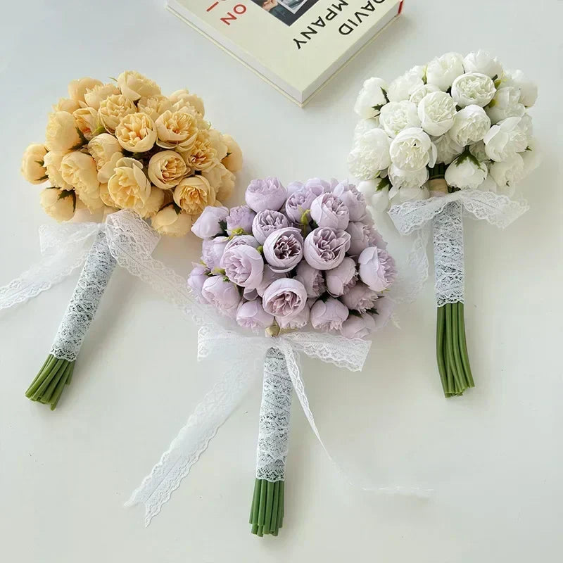 Vibrant silk peony bouquet, a sophisticated faux floral arrangement for modern home or event decoration.
