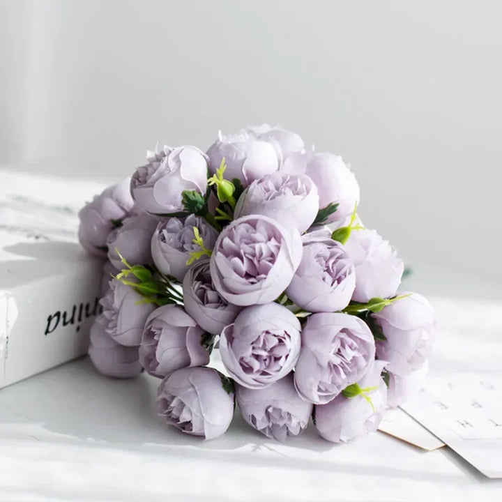 Exquisite silk flower arrangement featuring a peony bouquet, ideal for luxurious wedding & home decor.