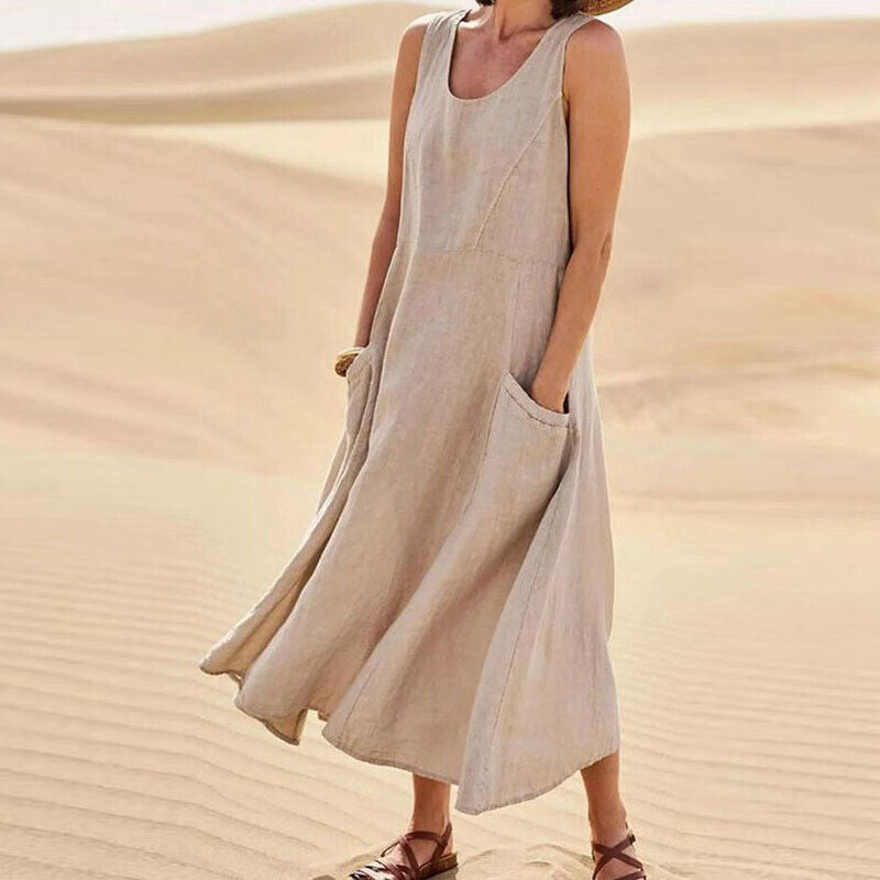 Casual women's sleeveless dress, perfect for summer. Comfortable loose fit and convenient pockets.