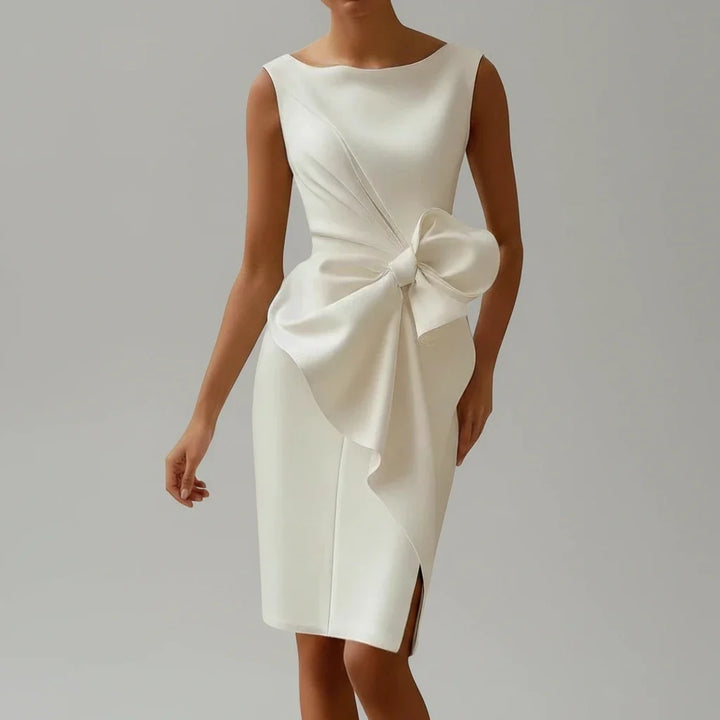 Formal black bow midi dress for women, ideal as an evening or party dress, elegant and chic design.