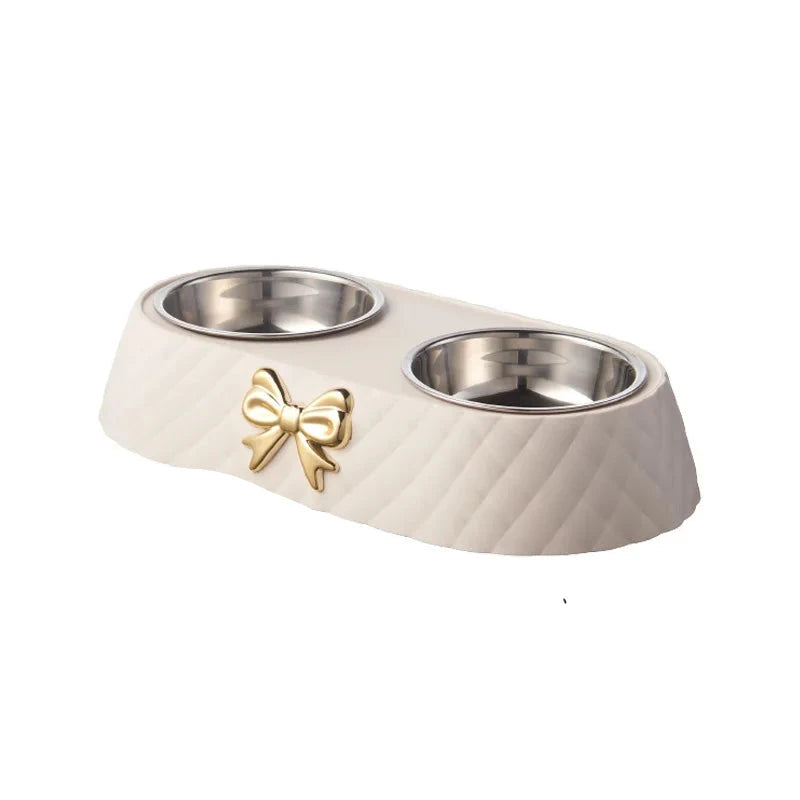 Stackable stainless steel pet bowls, showcasing their sleek design and space-saving for pet owners.