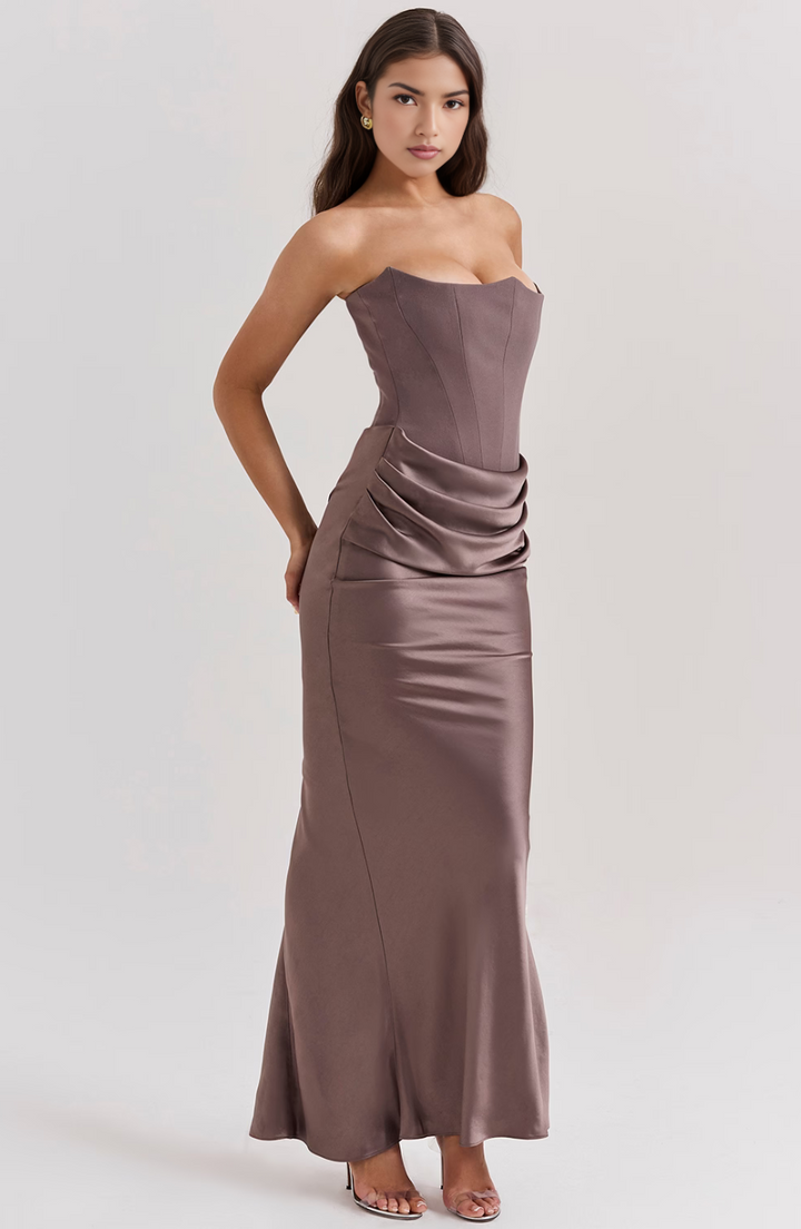 High-fashion strapless formal gown, an elegant choice for women's evening events.