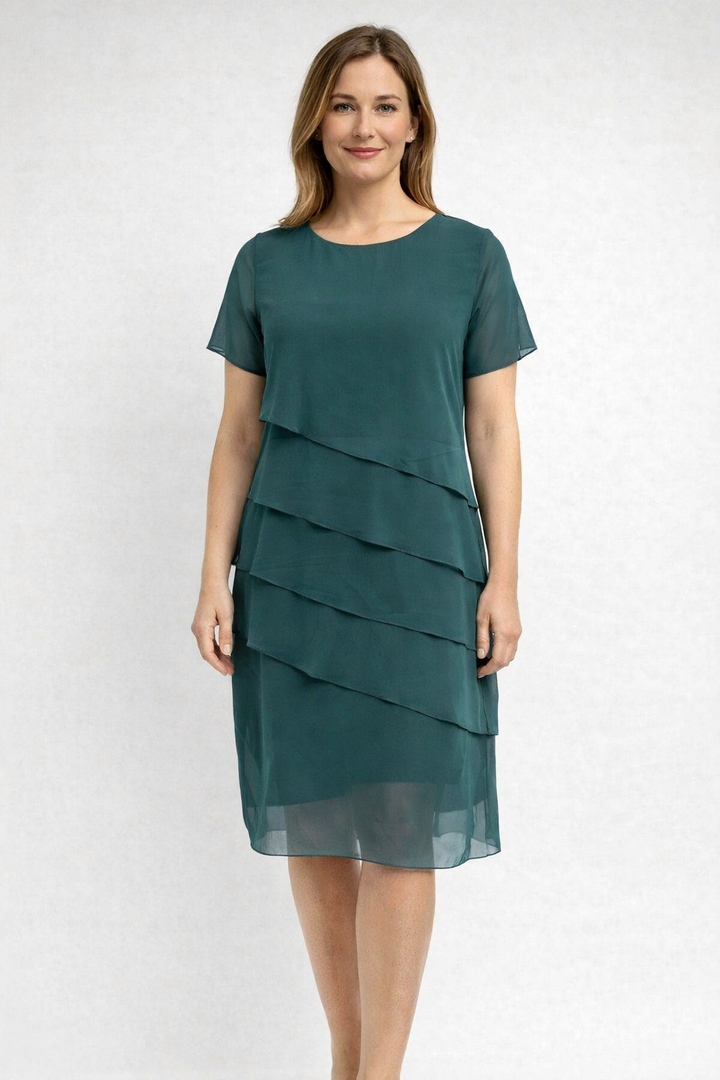 Elegant tiered midi dress for women, perfect for sophisticated style & occasion wear. Spring/summer fashion.
