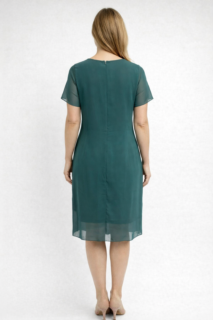 Chic blue tiered midi dress for women. Elegant, sophisticated style for spring/summer parties & events.